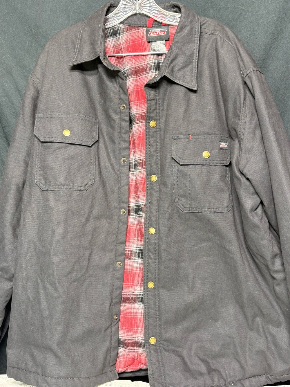 Dickies shirt jacket men’s 2 XL black canvas flannel lined quilted workwear coat